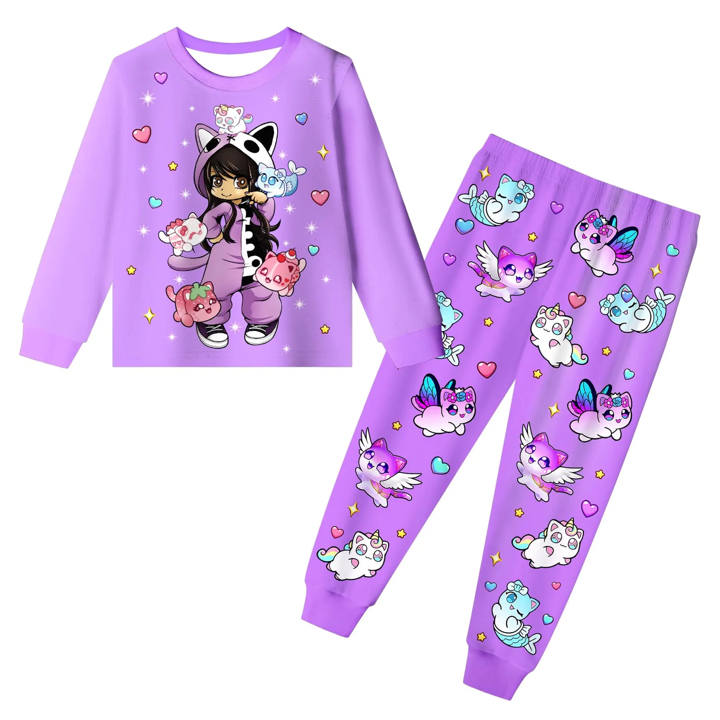TOSUKAI Long Sleeve and Pants Girls Set Cartoon Shirt Set Kids Casual Outfit Fashion Playwear Clothes