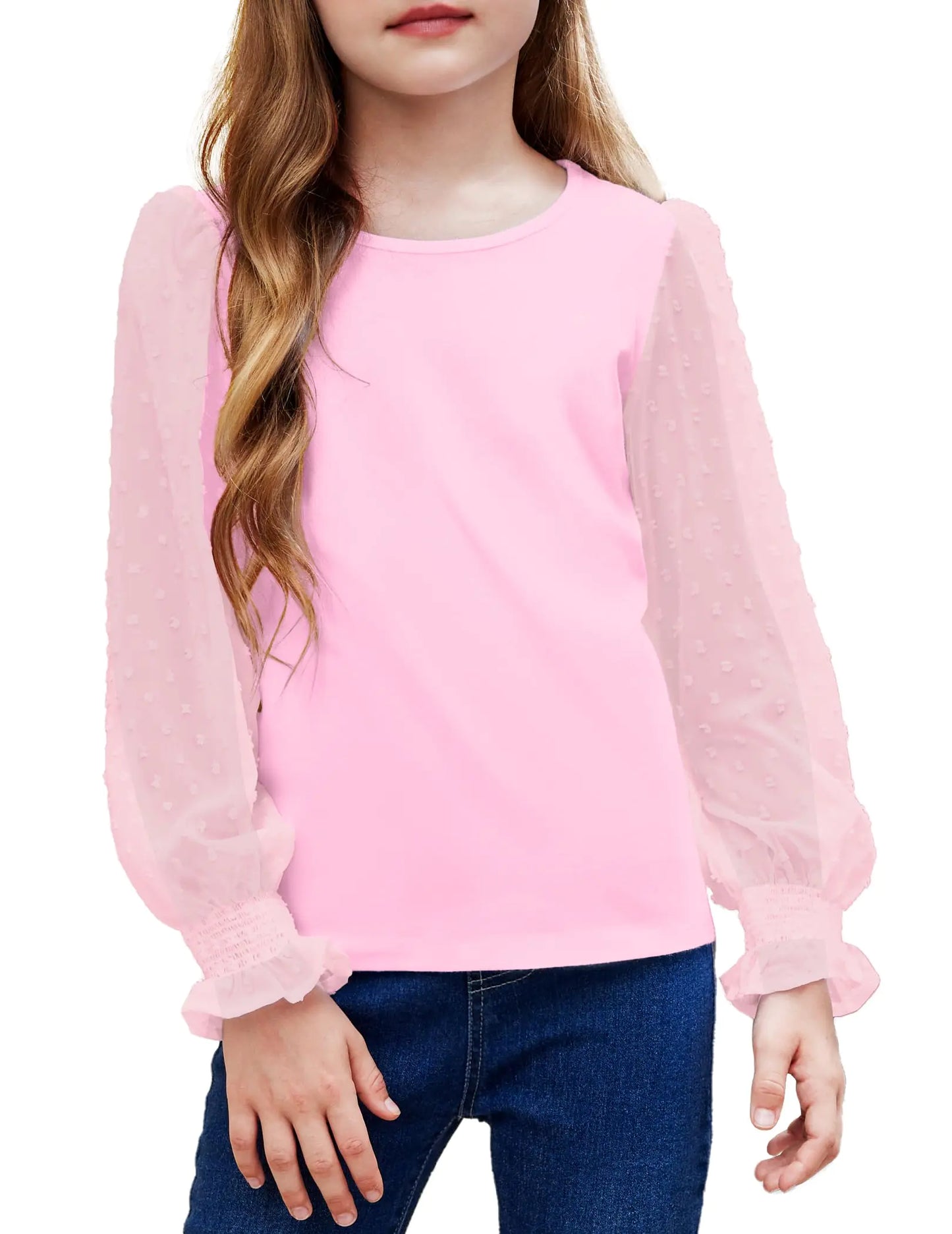 Arshiner Kids Clothes Girls Casual Ruffle Cuffs Shirts Downtown Girl Clothes with Polka DotGirls Winter ClothesToddler Crewneck Girls for Spring Autumn Winter Pink
