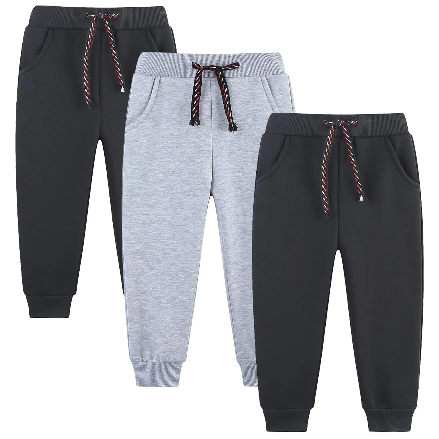Funnymore Kids Toddler Boys Pants Sweatpants3 Pack Pull On Fleece Jogger Outfits Clothes Black/Grey 4t