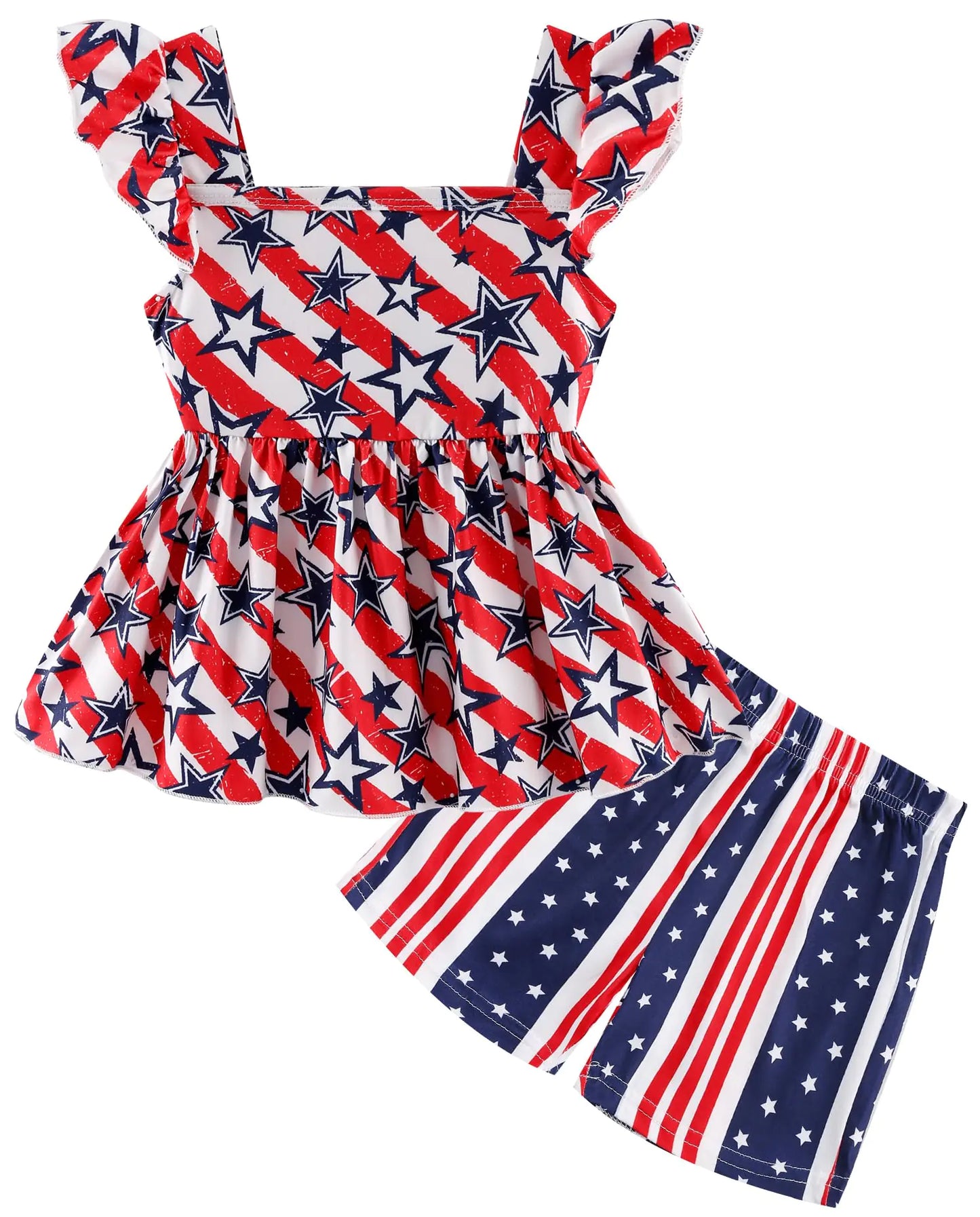 Girls 4th of July Clothes Baby Girls Independence Day Outfit American Flag Shirt+Stars and Stripes Pants Kids Patriotic Clothes Flag Shorts Sets Size 6t/6933