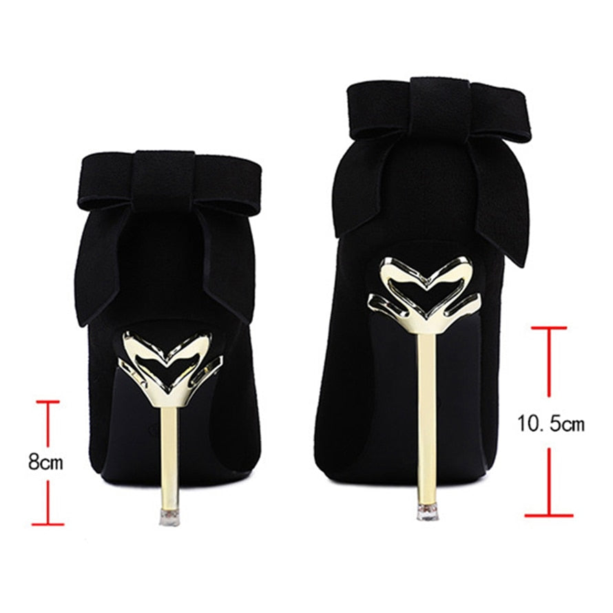 Metal Heel Sweet Bowknot Women Shoes Autumn Shallow Concise Flock High Heels Ladies Office Shoes Pointed Toe Wedding Pumps Woman