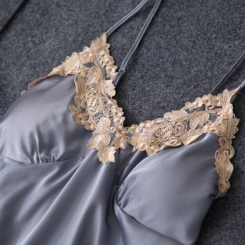 Summer Women Pajamas Sets 5 Pieces Lace Satin Sleepwear Female Pijama Suits Silk Embroidery Sleep Lounge Pyjama with Chest Pads