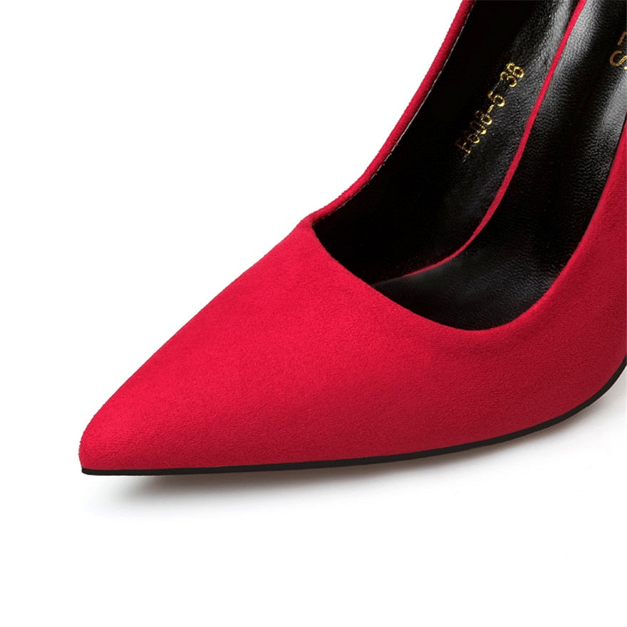 Metal Heel Sweet Bowknot Women Shoes Autumn Shallow Concise Flock High Heels Ladies Office Shoes Pointed Toe Wedding Pumps Woman