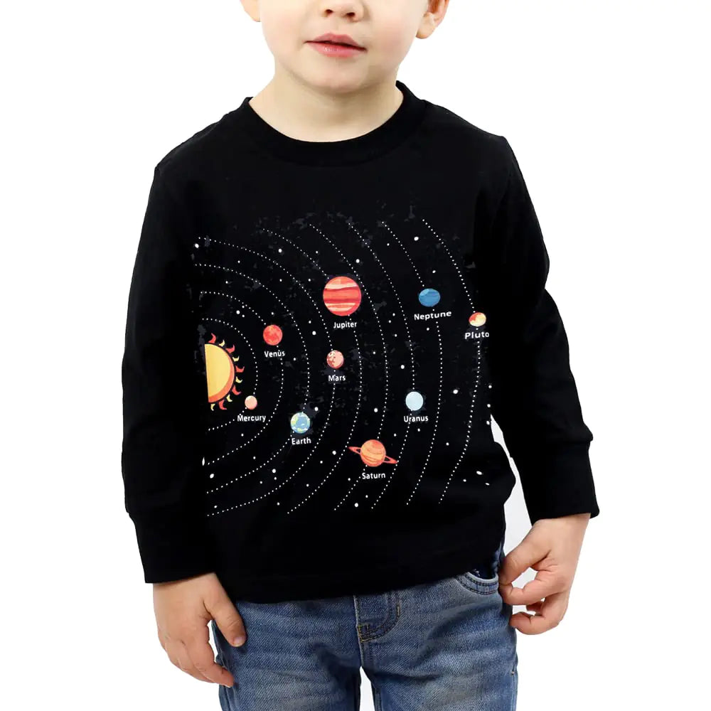 Boys Space Planet Shirts Toddler Boy Long Sleeve Tee Shirt Cartoon Sport Pullover Tops Clothes for Kids 5T