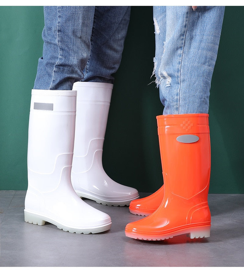 Comemore Autumn Boots Low Heels Rainshoes Couple Men Women High-barrel Waterproof Rain Boot Work Rubber Shoe Long Water Shoes 44