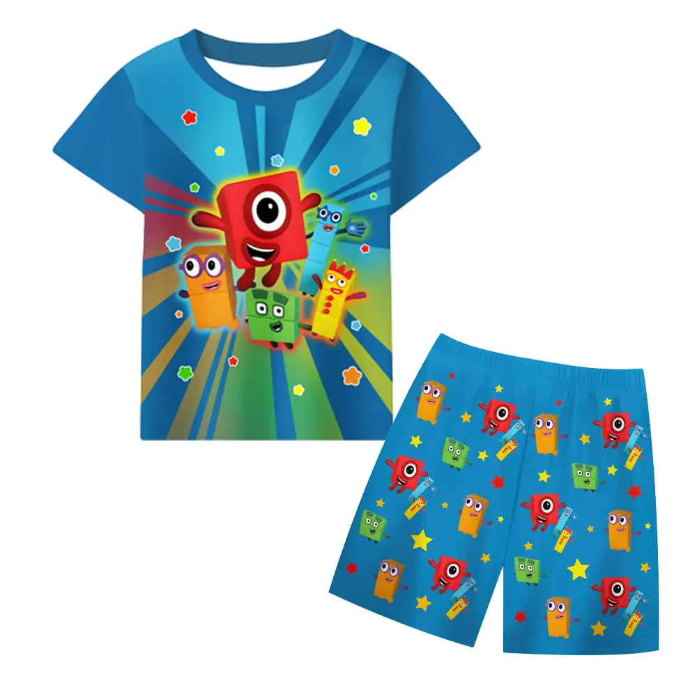 Toddler Boys Cartoon Shorts Set Kids Graphic T Shirt with Shorts Casual Clothes Set 6-7Y