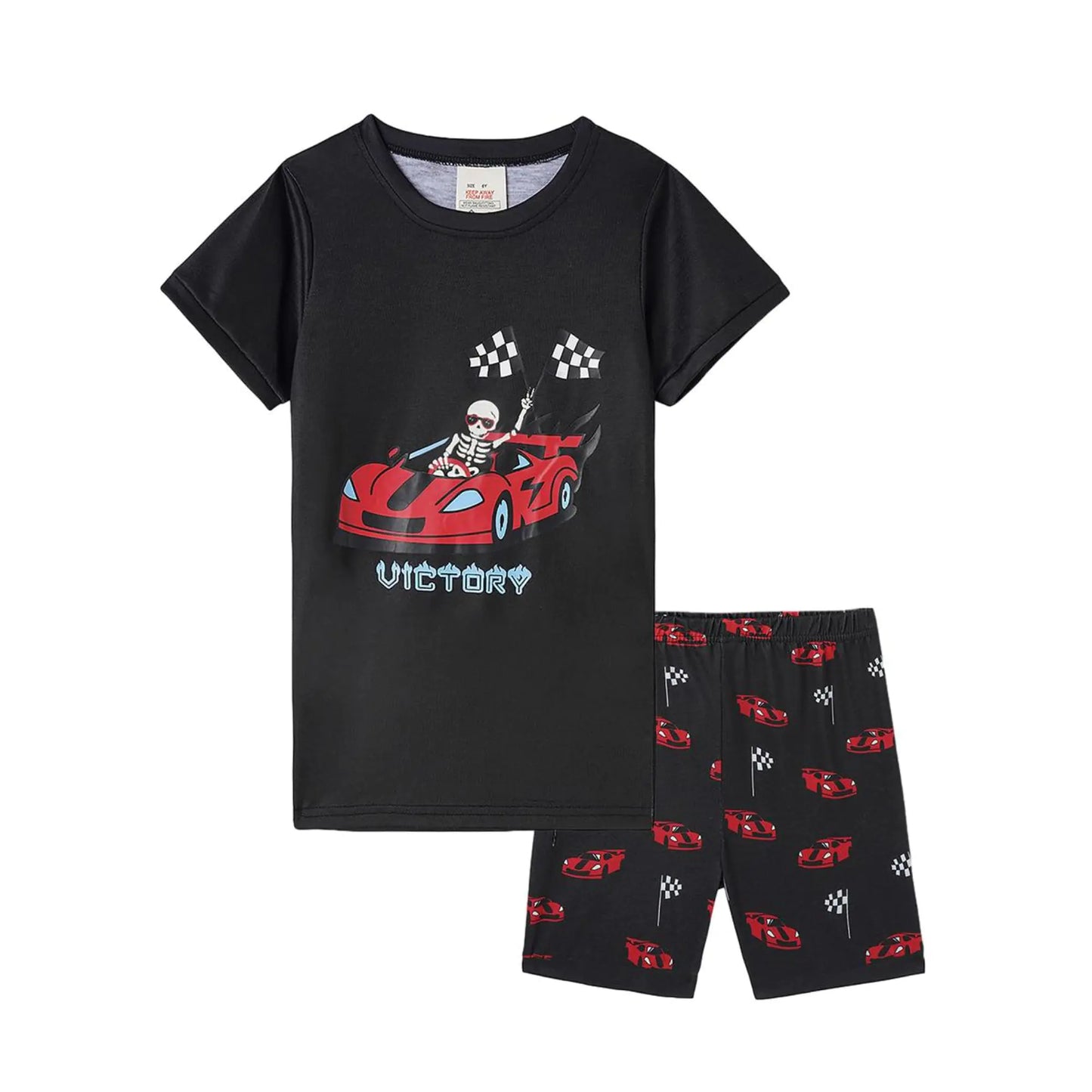 MyFav Glow in Dark Pajamas for Boys Summer Child Short Lounge Clothes Kids Soft Nightwear SetRacing Car12Y