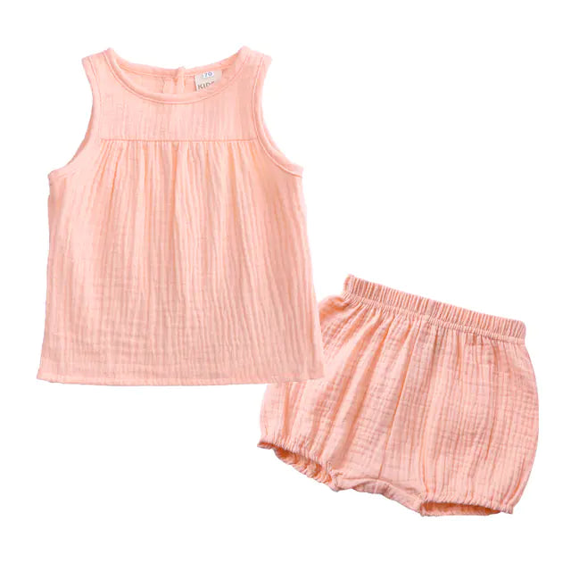 Kids Cotton Linen Summer Clothes Set - Vest & Shorts