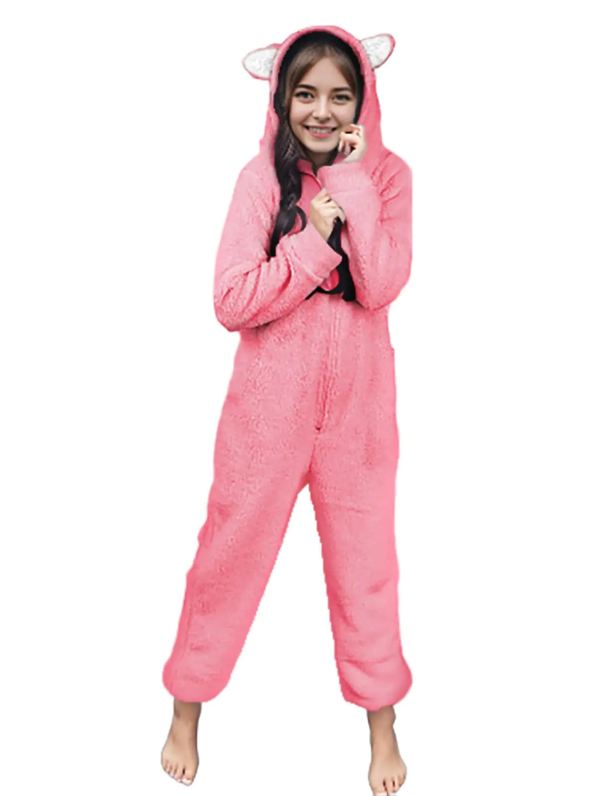Batermoon Girls Fleece Zip Up Jumpsuits Kids Hooded Rompers Costume Winter Clothes 5-14 Years Green 7-8 Years