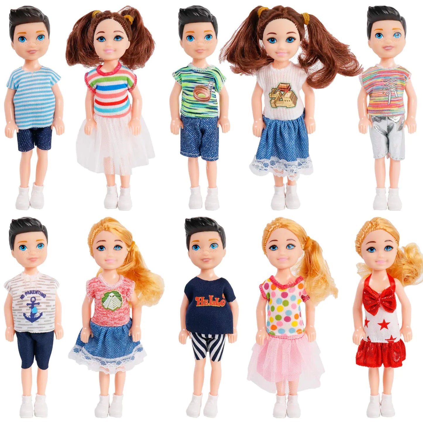 ONEST 10 Sets 5 Inch Mini Doll with Doll Clothes Party Grown Outfits Doll Accessories for Kids