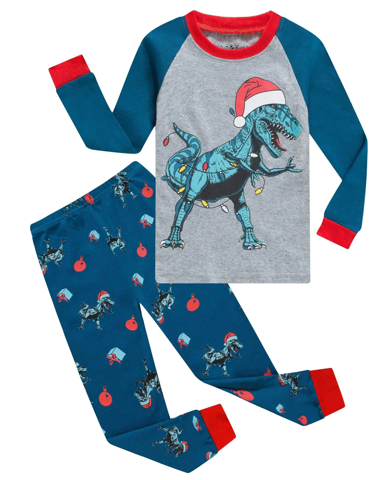 Dolphin&Fish Boys Christmas Pajamas Dinosaur Pjs Kids Sleepwear Toddler boy girls Clothes Size 7 Blue