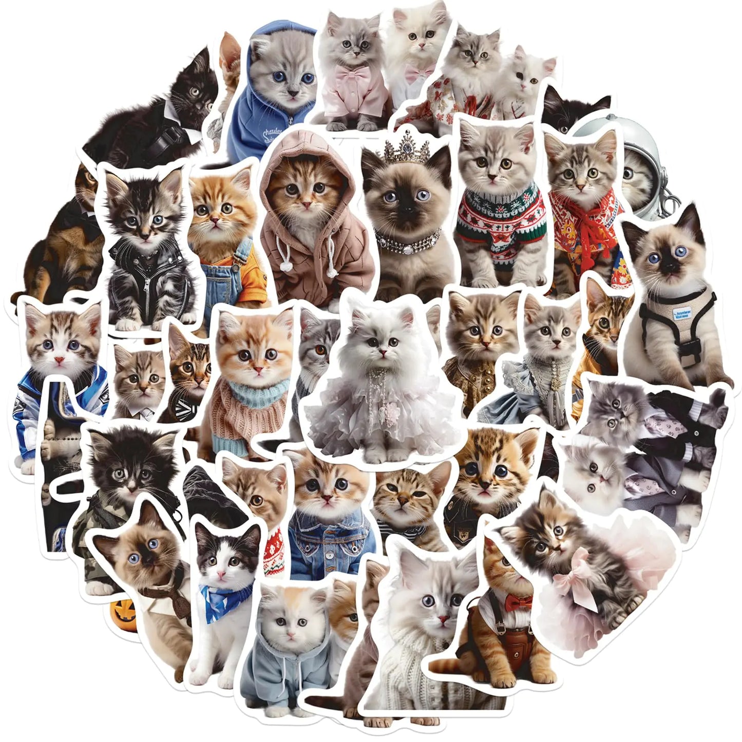 50 Pcs Kitten Stickers for Kids Cute Cat with Clothes Stickers for Teens Healing Cat Waterproof Vinyl Stickers for Water BottleLaptopPhoneSkateboardJournalingKawaii Stickers for Kids Teen