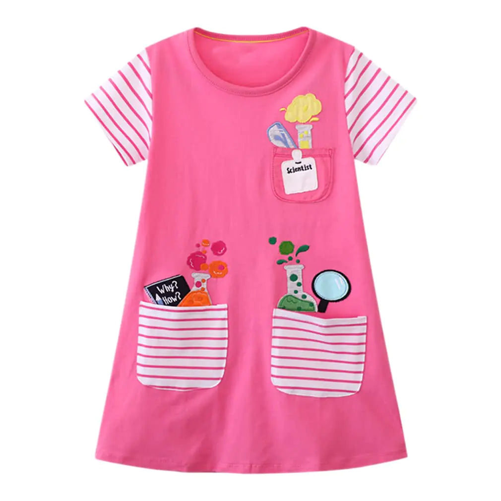 VEOAY Pink Dress for Girls 4t Round Neck Shirt Dresses for Girls Pretty Girls Dress Crewneck Toddler Dresses for Kids Clothes Dresses for Girls 4t(pocket268 4T)