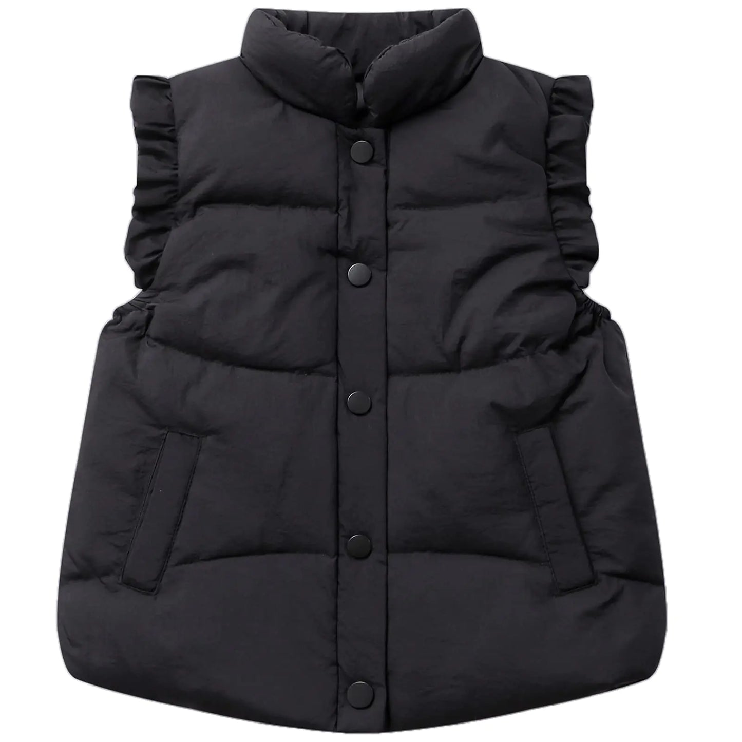 Happy Cherry Kindergarten Baby Girls Puffer Sleeveless Vest Cute Little Girl Down Vest Jacket Fall Winter Kids Clothes Button Waistcoats Black 4-5T