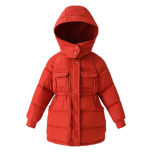 AIMISYOU Winter Kids Girls Long Coats 10-11 Years Hooded Red Puffer Jackets Parka Clothes