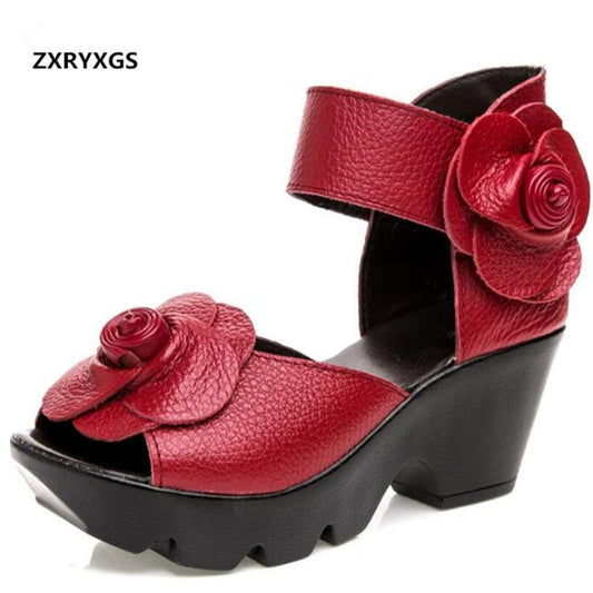 2023 Best-selling New Elegant Fashion Sandals Summer Women Sandals Flowers Cow Leather Sandals Wedges Wedding Shoes Women Shoes