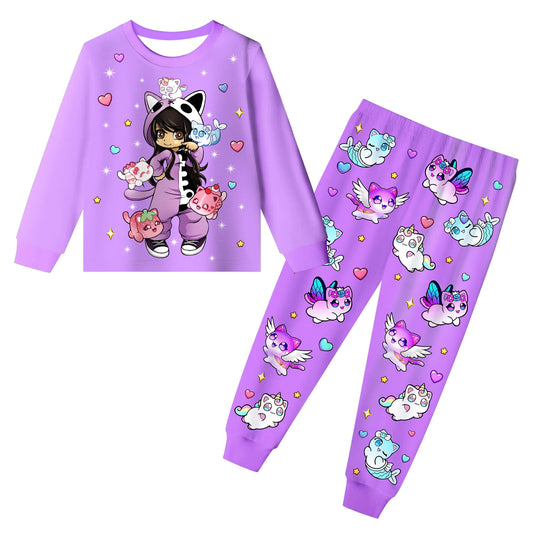 TOSUKAI Long Sleeve and Pants Girls Set Cartoon Shirt Set Kids Casual Outfit Fashion Playwear Clothes