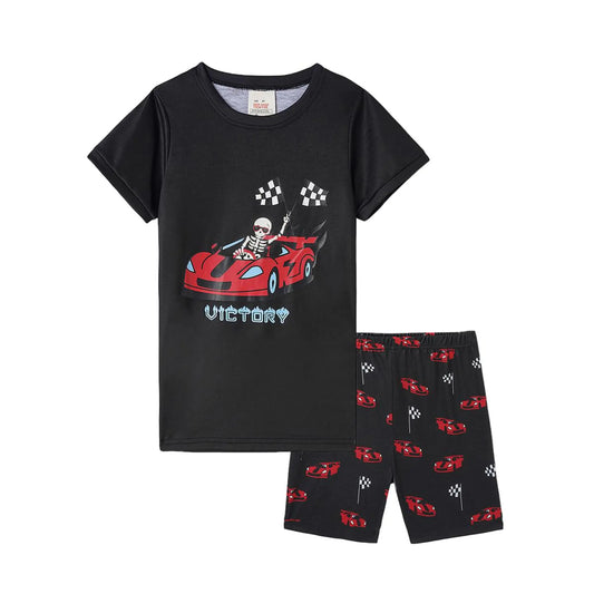 MyFav Glow in Dark Pajamas for Boys Summer Child Short Lounge Clothes Kids Soft Nightwear SetRacing Car12Y