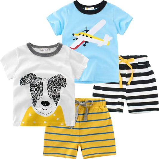 Toddler Boys Pajamas 100% Cotton Summer Pjs for Boy Jammies Dinosaur Dog Little Kids Clothes Sleepwear Short Sets Size 2-7T (as1 age 2_months 11# 4-pcs-dog-airplane-set 3T)