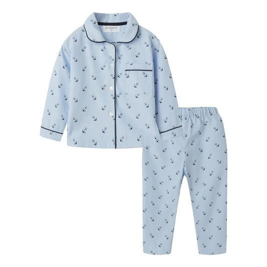 Mud Kinggdom Toddler Boys Pajamas Button Down Kids Clothes Sleepwear Sets Anchor Blue 6-7 Years