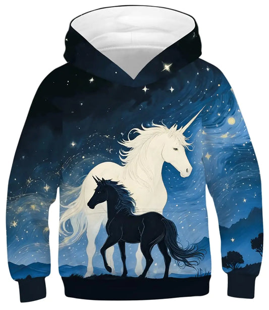 Ainuno Girls Boys Kids Clothes Size 10-12 Fall Jacket Unicorn Hoodie Pullover Hooded Sweatshirt Starry 3D Print HoodiesAge 10 11 Years Old