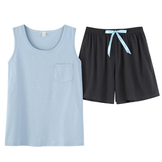 Vopmocld Big Girls Tank Top and Shorts Cotton Pajama Set Teens Cute Heart Shape Sleepwear Kids Clothes PJS Skyblue/Gray 16