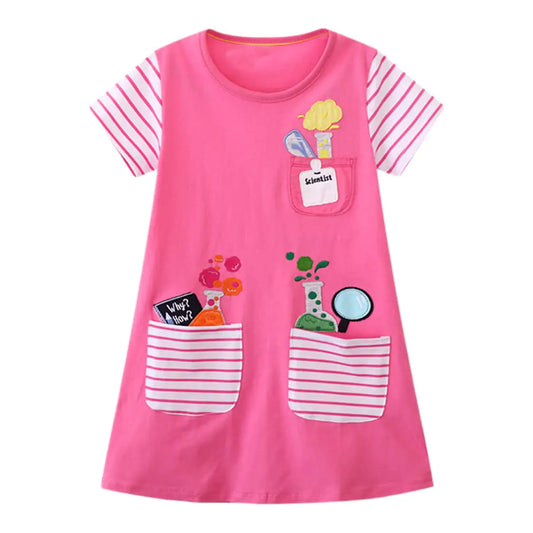 VEOAY Pink Dress for Girls 4t Round Neck Shirt Dresses for Girls Pretty Girls Dress Crewneck Toddler Dresses for Kids Clothes Dresses for Girls 4t(pocket268 4T)