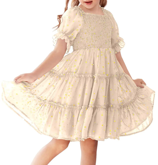 Girls Dresses Kids Stars Midi Dress Mid Night Toddler Short Sleeve Casual Fashion Clothes Flowy Outfits