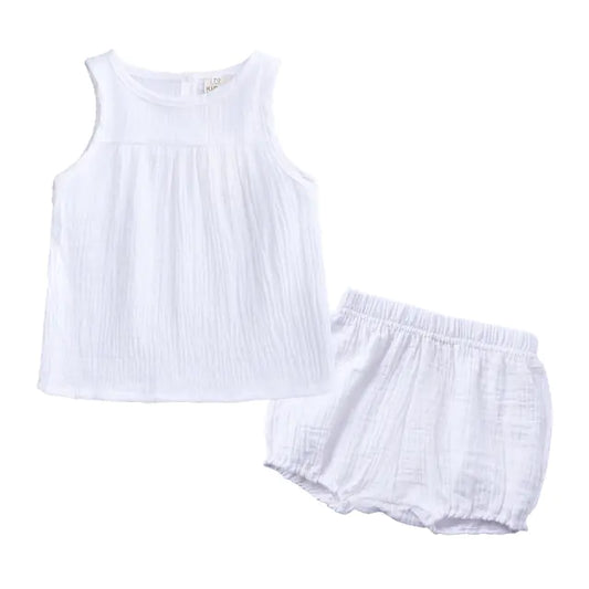 Kids Cotton Linen Summer Clothes Set - Vest & Shorts